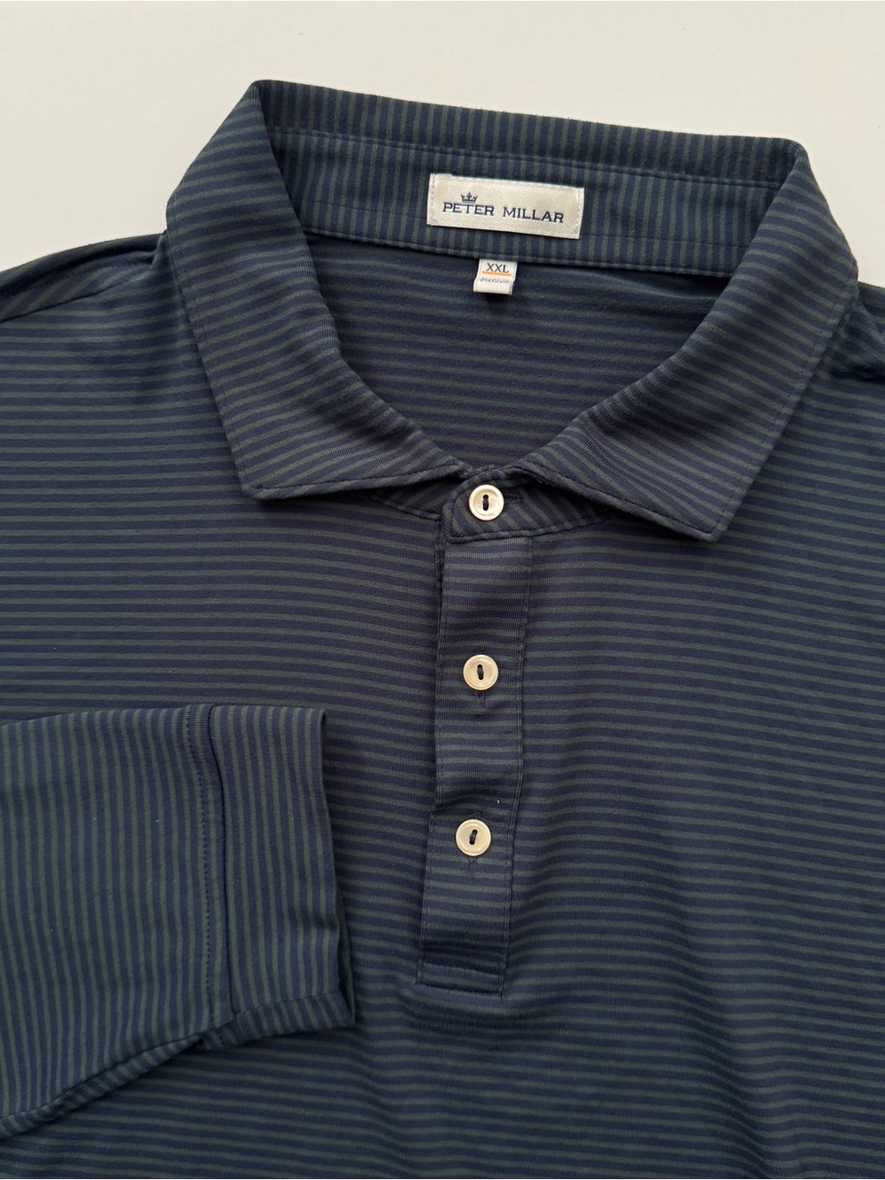 Peter Millar Long Sleeve Performance Striped Polo Shirt size 2XL Athletic
